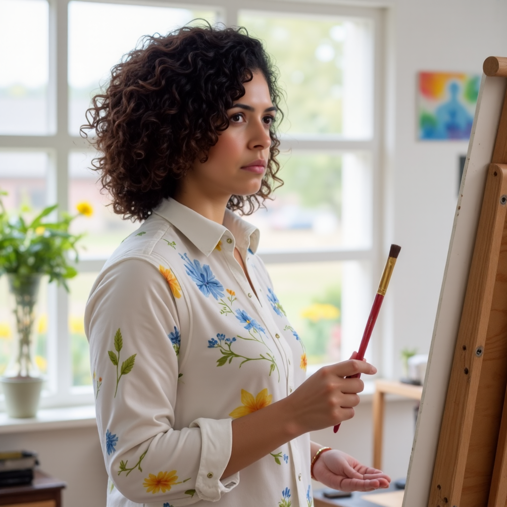 Woman painting in studio